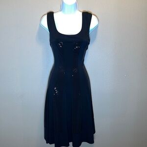 Connected Apparel Women’s Black Sleeveless LBD Sequin Dress Size 10 Scoop Neck